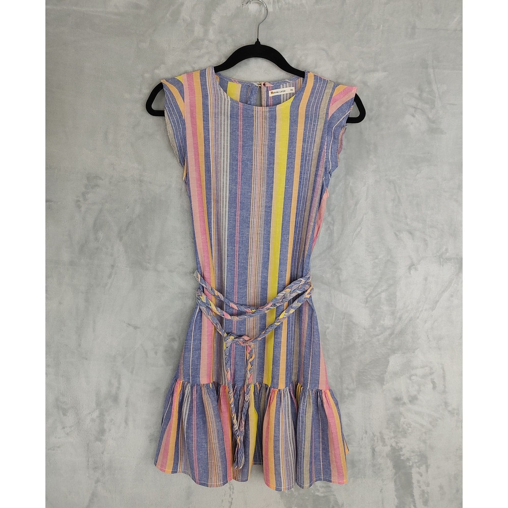 Marine Layer XS Mini Dress‎ Striped Sleeveless Tiered Hem Casual Blue Pink